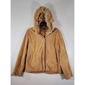 effeci* Y2K Velvet &‎ Faux Fur Hooded Jacket Fleece Lined *Sz M